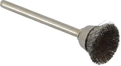 Weiler - 5/8" Diam, 1/8" Shank Crimped Wire Stainless Steel Cup Brush - 0.005" Filament Diam, 1/4" Trim Length, 37,000 Max RPM - Eagle Tool & Supply