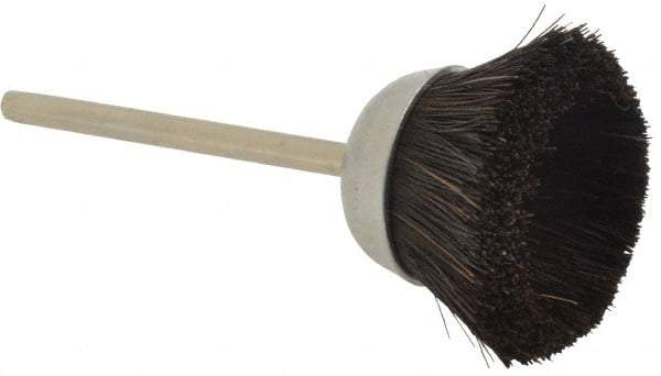 Weiler - 1" Diam, 1/8" Shank Straight Wire Hair Cup Brush - 0.003" Filament Diam, 7/16" Trim Length, 25,000 Max RPM - Eagle Tool & Supply