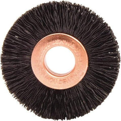 Weiler - 1-1/2" OD, 3/8" Arbor Hole, Nylon Wheel Brush - 1/4" Face Width, 7/16" Trim Length, 0.01" Filament Diam, 20,000 RPM - Eagle Tool & Supply