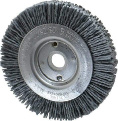 Weiler - 3" OD, 1/2" Arbor Hole, Crimped Nylon Wheel Brush - 3/8" Face Width, 1/2" Trim Length, 0.04" Filament Diam, 6,000 RPM - Eagle Tool & Supply