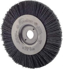 Weiler - 4" OD, 1/2" Arbor Hole, Nylon Wheel Brush - 1/2" Face Width, 7/8" Trim Length, 0.022" Filament Diam, 6,000 RPM - Eagle Tool & Supply