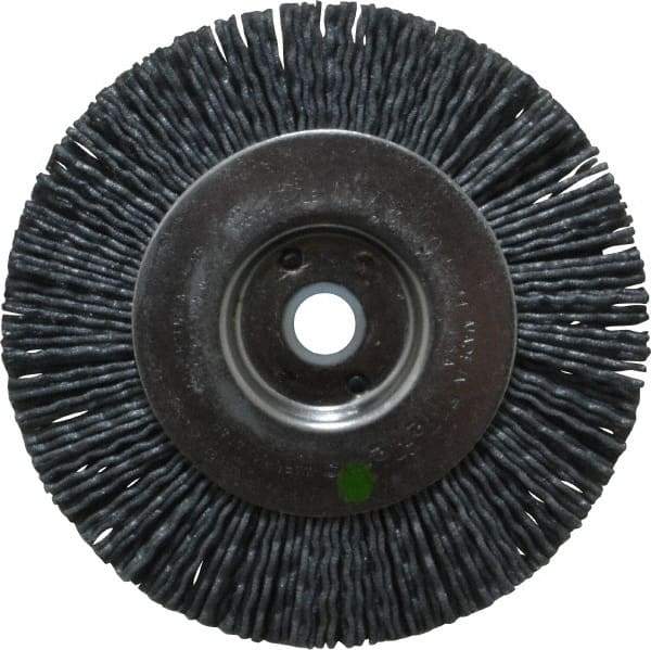 Weiler - 4" OD, 1/2" Arbor Hole, Crimped Nylon Wheel Brush - 1/2" Face Width, 7/8" Trim Length, 0.04" Filament Diam, 6,000 RPM - Eagle Tool & Supply