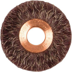 Weiler - 2" OD, 1/2" Arbor Hole, Crimped Steel Wheel Brush - 1/4" Face Width, 1/2" Trim Length, 0.014" Filament Diam, 20,000 RPM - Eagle Tool & Supply