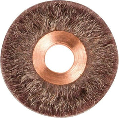 Weiler - 2" OD, 1/2" Arbor Hole, Crimped Steel Wheel Brush - 1/4" Face Width, 1/2" Trim Length, 0.0104" Filament Diam, 20,000 RPM - Eagle Tool & Supply