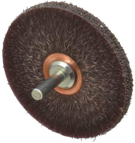 Weiler - 3" OD, 1/4" Shank Diam, Crimped Steel Wheel Brush - 1/4" Face Width, 1" Trim Length, 0.0118" Filament Diam, 20,000 RPM - Eagle Tool & Supply