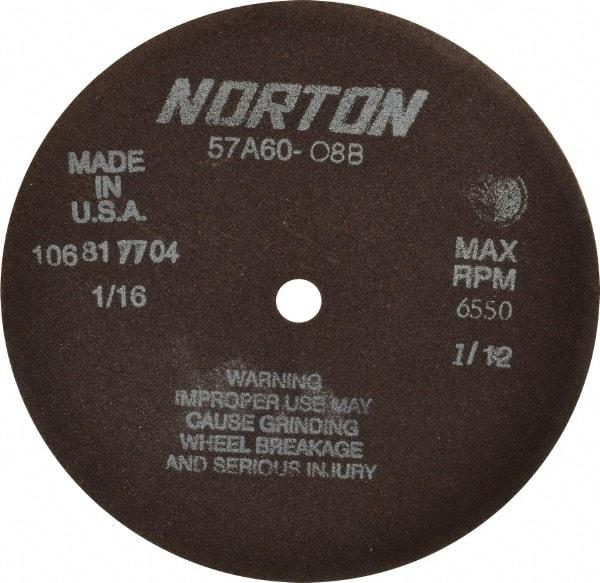 Norton - 7" 60 Grit Aluminum Oxide Cutoff Wheel - 1/16" Thick, 1/2" Arbor, 6,550 Max RPM, Use with Stationary Grinders - Eagle Tool & Supply