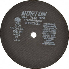 Norton - 8" 36 Grit Aluminum Oxide Cutoff Wheel - 1/8" Thick, 5/8" Arbor, 7,640 Max RPM, Use with Circular Saws - Eagle Tool & Supply