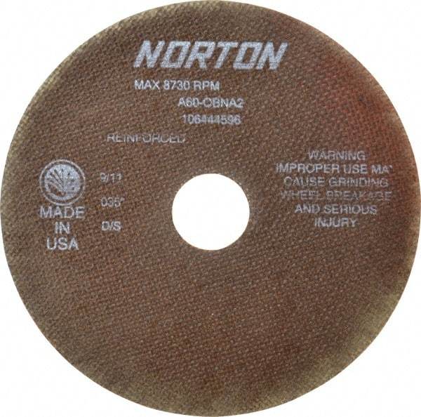 Norton - 7" 60 Grit Aluminum Oxide Cutoff Wheel - 0.035" Thick, 1-1/4" Arbor, 8,730 Max RPM, Use with Stationary Grinders - Eagle Tool & Supply