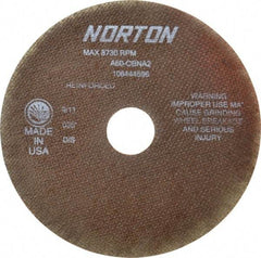 Norton - 7" 60 Grit Aluminum Oxide Cutoff Wheel - 0.035" Thick, 1-1/4" Arbor, 8,730 Max RPM, Use with Stationary Grinders - Eagle Tool & Supply