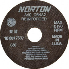 Norton - 6" 60 Grit Aluminum Oxide Cutoff Wheel - 0.06" Thick, 1-1/4" Arbor, 10,190 Max RPM, Use with Circular Saws - Eagle Tool & Supply