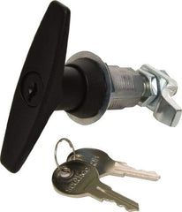 Made in USA - 4.03" Long x 3-1/4" Wide x 1.130" High, T-Handle Latch with Lock - Die Cast Zinc, with Black Powder Coat Finish - Eagle Tool & Supply