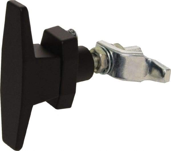Made in USA - 3-1/16" Long x 3" Wide x 7/8" High, T-Handle Latch with O-Lock - Die Cast Zinc, with Black Powder Coat Finish - Eagle Tool & Supply