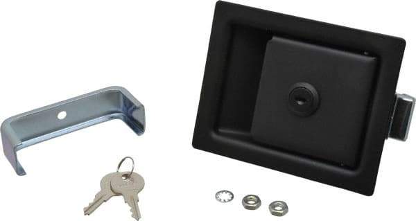 Made in USA - 5" Long x 4" Wide x 1-15/16" High, Paddle Latch - Steel, with Black Powder Coat Finish - Eagle Tool & Supply