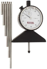 SPI - 0 to 22 Inch Range, Steel, White Dial Depth Gage - 0.001 Inch Graduation, 0.001 Inch Accuracy, 1 Inch Travel, 3.2 Inch Base Measuring Length - Eagle Tool & Supply