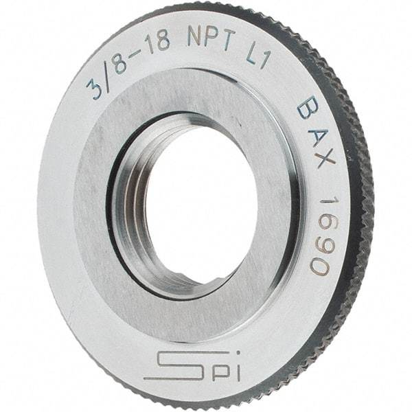 SPI - 3/8-18 Thread, Oil Hardened Non-Shrinking Steel (OHNS), Class L1, Ring Pipe Thread Gage - NPT Thread - Eagle Tool & Supply