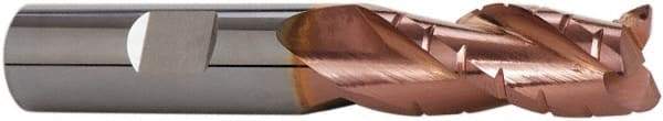 ProMax - 1/2" Diam, 1-1/4" LOC, 3 Flute Solid Carbide Roughing & Finishing Corner Radius End Mill - TiCN Finish, 3" OAL, 1/2" Shank Diam, Weldon Shank, 35° Helix, Centercutting - Eagle Tool & Supply