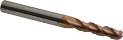 ProMax - 7/32" Diam, 3/4" LOC, 3 Flute Solid Carbide Roughing & Finishing Ball End Mill - TiCN Finish, 2-1/2" OAL, 1/4" Shank Diam, Straight Shank, 35° Helix, Centercutting - Eagle Tool & Supply