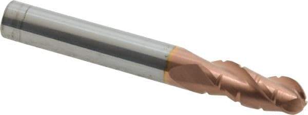 ProMax - 5/16" Diam, 3/4" LOC, 3 Flute Solid Carbide Roughing & Finishing Ball End Mill - TiCN Finish, 2-1/2" OAL, 5/16" Shank Diam, Straight Shank, 35° Helix, Centercutting - Eagle Tool & Supply