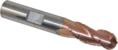 ProMax - 3/8" Diam, 7/8" LOC, 3 Flute Solid Carbide Roughing & Finishing Ball End Mill - TiCN Finish, 2-1/2" OAL, 3/8" Shank Diam, Weldon Shank, 35° Helix, Centercutting - Eagle Tool & Supply