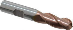 ProMax - 1/2" Diam, 1-1/4" LOC, 3 Flute Solid Carbide Roughing & Finishing Ball End Mill - TiCN Finish, 3" OAL, 1/2" Shank Diam, Weldon Shank, 35° Helix, Centercutting - Eagle Tool & Supply