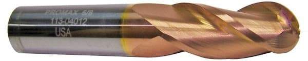 ProMax - 3/4" Diam, 1-5/8" LOC, 3 Flute Solid Carbide Ball End Mill - TiCN Finish, Single End, 4" OAL, 3/4" Shank Diam, Spiral Flute - Eagle Tool & Supply