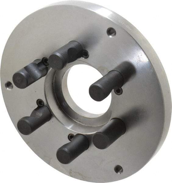 Buck Chuck Company - Adapter Back Plate for 8" Diam Self Centering Lathe Chucks - D1-5 Mount, 2.39" Through Hole Diam, 6.283mm ID, 7.87" OD, 0.794" Flange Height, Steel - Eagle Tool & Supply