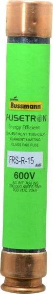 Cooper Bussmann - 300 VDC, 600 VAC, 15 Amp, Time Delay General Purpose Fuse - Fuse Holder Mount, 127mm OAL, 20 at DC, 200 (RMS) kA Rating, 13/16" Diam - Eagle Tool & Supply