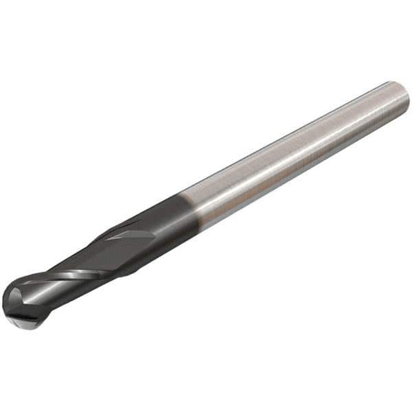 Iscar - 5/16" Diam, 3/8" LOC, 2 Flute Solid Carbide Ball End Mill - TiAlN Finish, Single End, 2-1/2" OAL, 5/16" Shank Diam, Spiral Flute - Eagle Tool & Supply