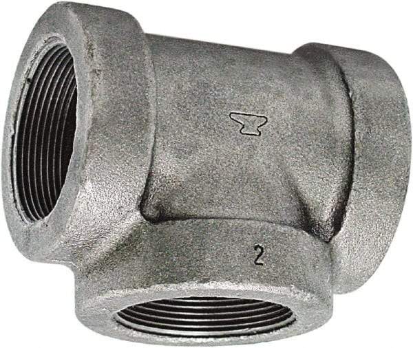 Made in USA - Size 2", Class 125, Cast Iron Black Pipe Tee - 175 psi, FPT End Connection - Eagle Tool & Supply