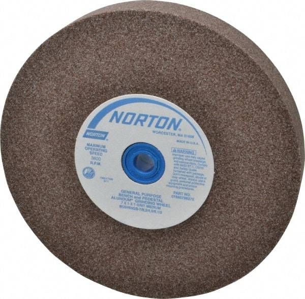 Norton - 60/80 Grit Aluminum Oxide Bench & Pedestal Grinding Wheel - 7" Diam x 1" Hole x 1" Thick, 3600 Max RPM, Medium Grade - Eagle Tool & Supply