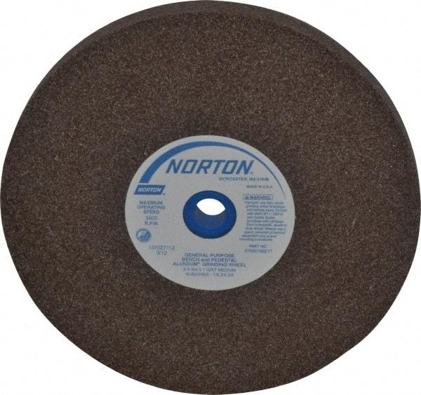 Norton - 60/80 Grit Aluminum Oxide Bench & Pedestal Grinding Wheel - 8" Diam x 1" Hole x 3/4" Thick, 3600 Max RPM, Medium Grade - Eagle Tool & Supply