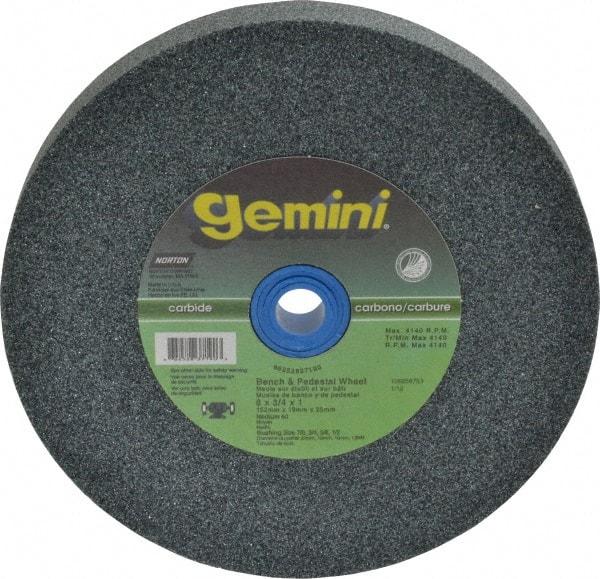 Norton - 60 Grit Silicon Carbide Bench & Pedestal Grinding Wheel - 6" Diam x 1" Hole x 3/4" Thick, 4140 Max RPM, Medium Grade - Eagle Tool & Supply