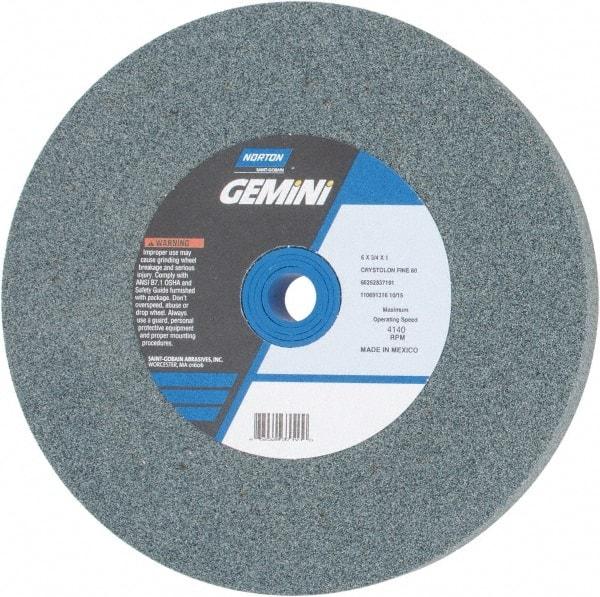 Norton - 80 Grit Silicon Carbide Bench & Pedestal Grinding Wheel - 6" Diam x 1" Hole x 3/4" Thick, 4140 Max RPM, Medium Grade - Eagle Tool & Supply