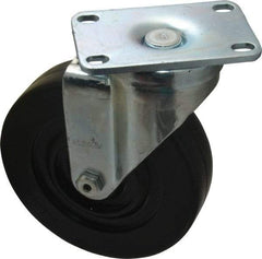 Albion - 5" Diam x 1-1/4" Wide x 6-3/16" OAH Top Plate Mount Swivel Caster - Soft Rubber, 175 Lb Capacity, Plain Bearing, 2-1/2 x 3-5/8" Plate - Eagle Tool & Supply