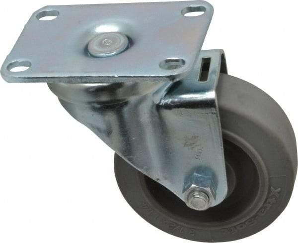 Albion - 3-1/2" Diam x 1-1/4" Wide x 4-1/4" OAH Top Plate Mount Swivel Caster - Rubber, 250 Lb Capacity, Ball Bearing, 2-1/2 x 3-5/8" Plate - Eagle Tool & Supply