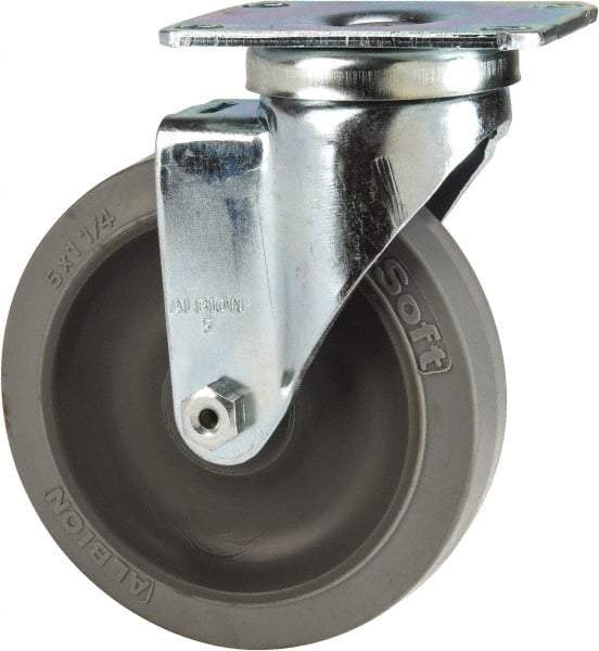 Albion - 5" Diam x 1-1/4" Wide x 6-3/16" OAH Top Plate Mount Swivel Caster - Rubber, 325 Lb Capacity, Delrin Bearing, 2-1/2 x 3-5/8" Plate - Eagle Tool & Supply