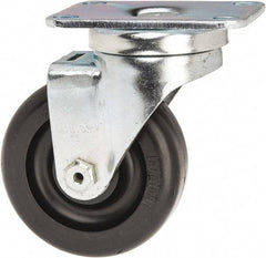 Albion - 3-1/2" Diam x 1-1/4" Wide x 4-11/16" OAH Top Plate Mount Swivel Caster - Polyolefin, 300 Lb Capacity, Delrin Bearing, 2-1/2 x 3-5/8" Plate - Eagle Tool & Supply