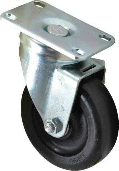 Albion - 4" Diam x 1-1/4" Wide x 5-1/8" OAH Top Plate Mount Swivel Caster - Polyolefin, 300 Lb Capacity, Delrin Bearing, 2-1/2 x 3-5/8" Plate - Eagle Tool & Supply