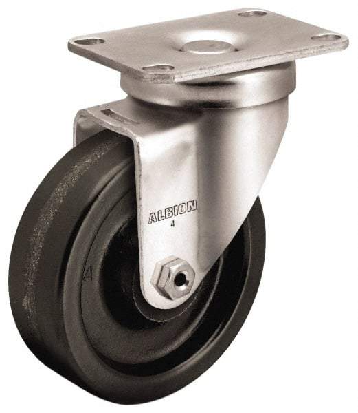 Albion - 4" Diam x 1-1/4" Wide x 5-1/8" OAH Top Plate Mount Swivel Caster - Phenolic, 350 Lb Capacity, Plain Bearing, 2-1/2 x 3-5/8" Plate - Eagle Tool & Supply