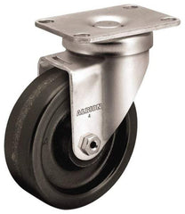 Albion - 4" Diam x 1-1/4" Wide x 5-1/8" OAH Top Plate Mount Swivel Caster - Phenolic, 350 Lb Capacity, Plain Bearing, 2-1/2 x 3-5/8" Plate - Eagle Tool & Supply