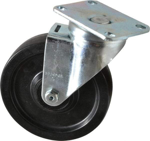 Albion - 5" Diam x 1-1/4" Wide x 6-3/16" OAH Top Plate Mount Swivel Caster - Phenolic, 350 Lb Capacity, Roller Bearing, 2-1/2 x 3-5/8" Plate - Eagle Tool & Supply