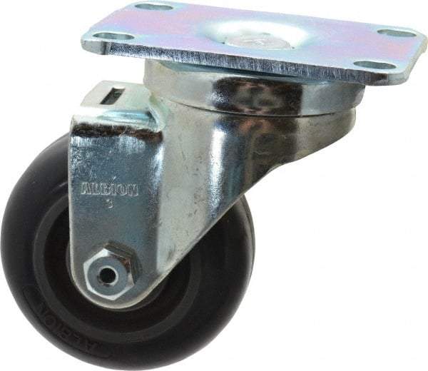 Albion - 3" Diam x 1-1/4" Wide x 4-1/4" OAH Top Plate Mount Swivel Caster - Polyurethane, 300 Lb Capacity, Delrin Bearing, 2-1/2 x 3-5/8" Plate - Eagle Tool & Supply