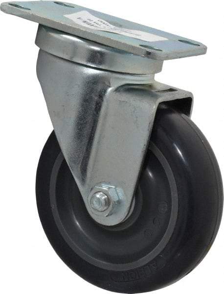 Albion - 4" Diam x 1-1/4" Wide x 5-1/8" OAH Top Plate Mount Swivel Caster - Polyurethane, 350 Lb Capacity, Delrin Bearing, 2-1/2 x 3-5/8" Plate - Eagle Tool & Supply