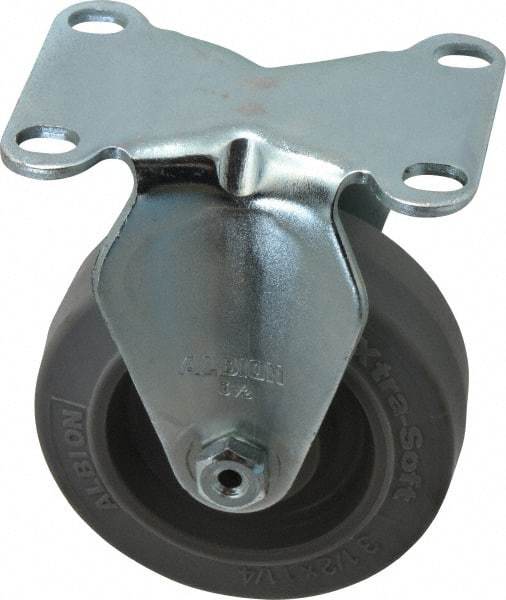 Albion - 3-1/2" Diam x 1-1/4" Wide x 4-1/4" OAH Top Plate Mount Rigid Caster - Rubber, 250 Lb Capacity, Ball Bearing, 2-1/2 x 3-5/8" Plate - Eagle Tool & Supply