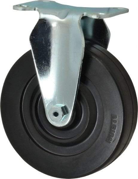 Albion - 5" Diam x 1-1/4" Wide x 6-3/16" OAH Top Plate Mount Rigid Caster - Hard Rubber, 350 Lb Capacity, Plain Bearing, 2-1/2 x 3-5/8" Plate - Eagle Tool & Supply
