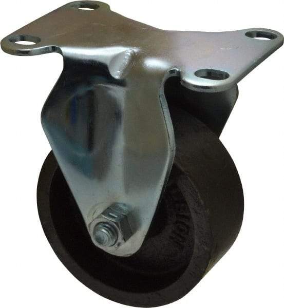 Albion - 3" Diam x 1-1/4" Wide x 4-1/4" OAH Top Plate Mount Rigid Caster - Cast Iron, 300 Lb Capacity, Nylon Bearing, 2-1/2 x 3-5/8" Plate - Eagle Tool & Supply