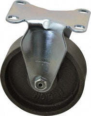 Albion - 4" Diam x 1-1/4" Wide x 5-1/8" OAH Top Plate Mount Rigid Caster - Cast Iron, 350 Lb Capacity, Plain Bearing, 2-1/2 x 3-5/8" Plate - Eagle Tool & Supply