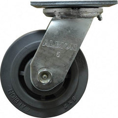 Albion - 5" Diam x 2" Wide x 6-1/2" OAH Top Plate Mount Swivel Caster - Soft Rubber, 350 Lb Capacity, Roller Bearing, 4 x 4-1/2" Plate - Eagle Tool & Supply