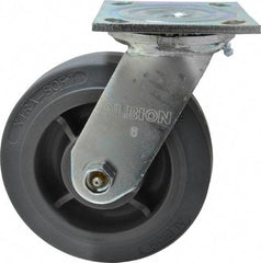 Albion - 6" Diam x 2" Wide x 7-1/4" OAH Top Plate Mount Swivel Caster - Soft Rubber, 600 Lb Capacity, Roller Bearing, 4 x 4-1/2" Plate - Eagle Tool & Supply