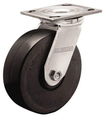 Albion - 8" Diam x 2" Wide x 9-1/2" OAH Top Plate Mount Swivel Caster - Rubber, 500 Lb Capacity, Roller Bearing, 4 x 4-1/2" Plate - Eagle Tool & Supply